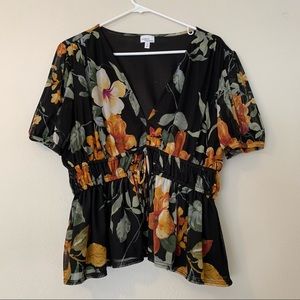 NWOT Smocked waist floral mesh top